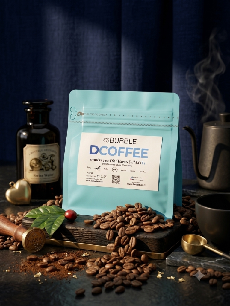 BUBBLE D Coffee เมล็ดกาแฟสดอาราบิก้าไร้คาเฟอีนคั่ว (100 g.)